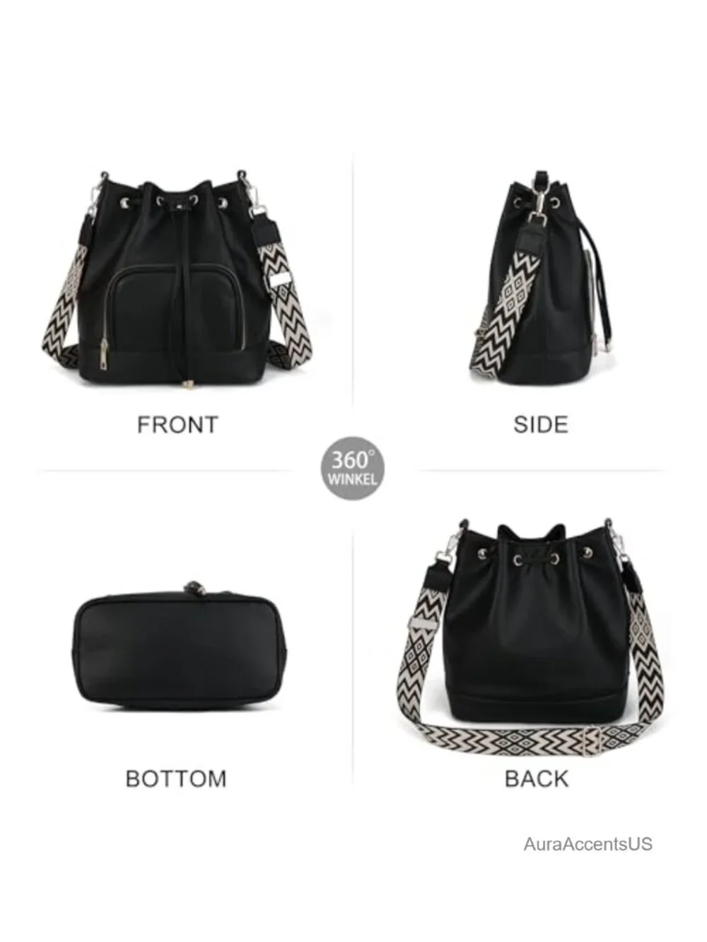 Faux Leather Crossbody Bucket Bag Medium Shoulder Purse